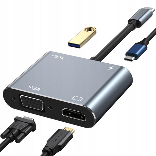 GUPBOO Adaptateur 4 en 1 HDMI 4K VGA Hub USB-C USB 3.0 PD,JL45