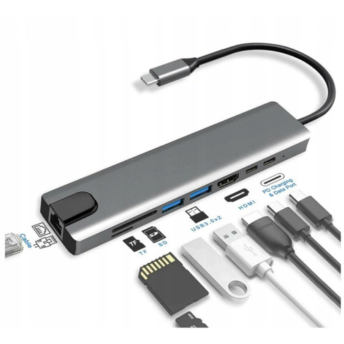 GUPBOO - Adaptateur Hub 8IN1 USB-C 3.0 HDMI 4K RJ45 SD/TF PD,JL2804 GUPBOO  - Câble antenne