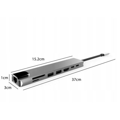 GUPBOO Adaptateur Hub 8IN1 USB-C 3.0 HDMI 4K RJ45 SD/TF PD,JL2888