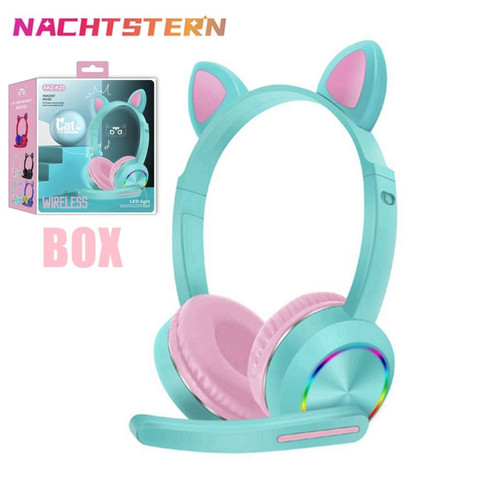 GUPBOO - Casque sans fil pour enfants, contrôle de l'oreille de chat, éclairage RVB, casque de musique stéréo, avec micro, casque pour enfants GUPBOO  - XGF