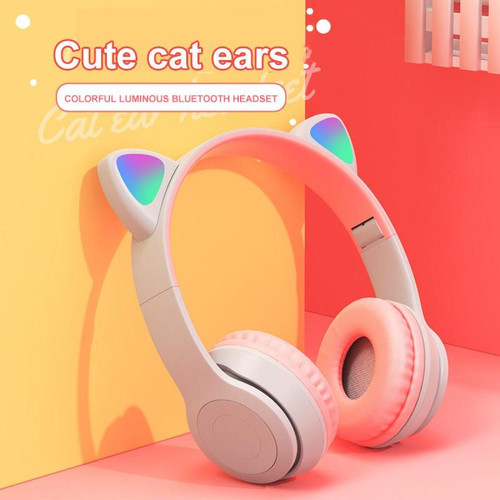GUPBOO - Oreilles de chat casque sans fil Bluetooth musique casque stéréo casque avec micro enfants casque pour fille Gamer GUPBOO  - Ecouteurs Intra-auriculaires Ecouteurs intra-auriculaires