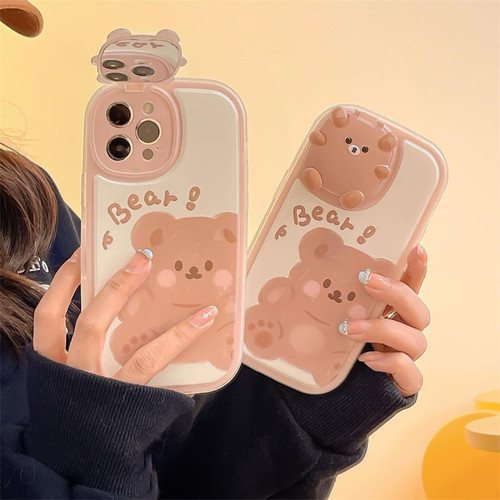 GUPBOO - Étui pour iPhone12 Miroir de cas de téléphone de dessin animé d'ours timide de blush de graffiti GUPBOO  - Accessoire Smartphone