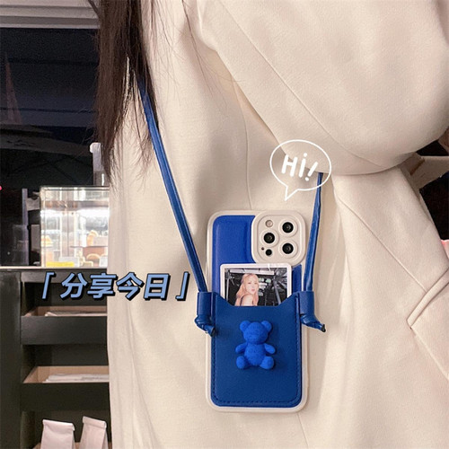 GUPBOO - Étui pour iPhone12ProMax Porte-cartes ours étui pour téléphone bleu Klein GUPBOO  - XGF