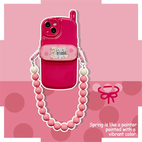 GUPBOO - Étui pour iPhone13 Chaîne de perle mignonne de cas de téléphone portable créatif de lapin de couleur unie simple GUPBOO  - Accessoire Smartphone