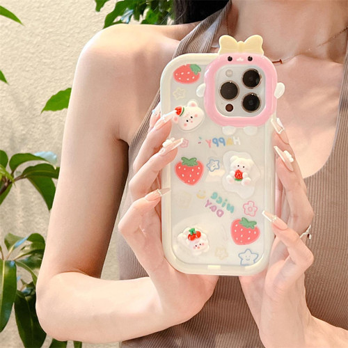 GUPBOO - Étui pour iPhone13 Étui de téléphone portable fille ours fraise en trois dimensions GUPBOO  - Accessoire Smartphone