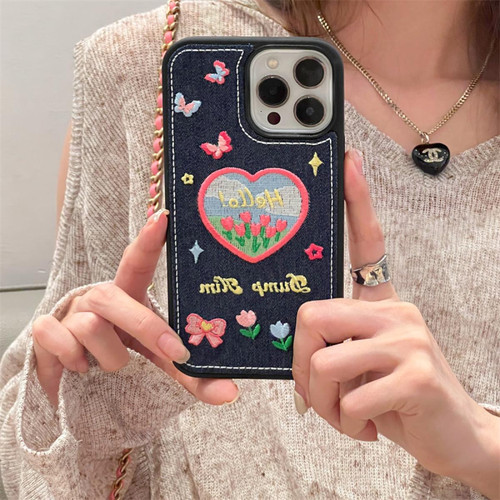GUPBOO - Étui pour iPhone13ProMax Love Tulip - Étui pour téléphone de style coréen en denim GUPBOO  - Coque, étui smartphone