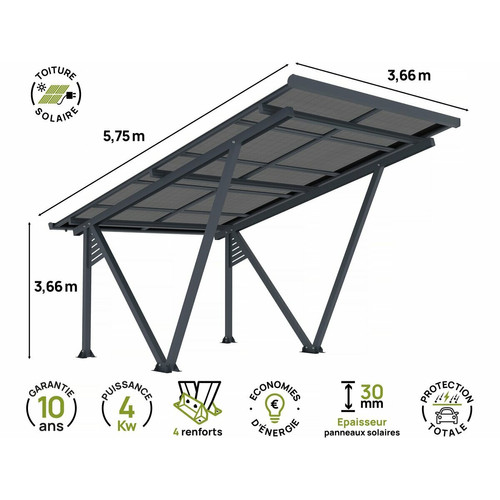 Habitat Et Jardin Carport solaire avec panneaux photovoltaïques - 366 x 575 x 366 cm - Gris - 4,1 kW