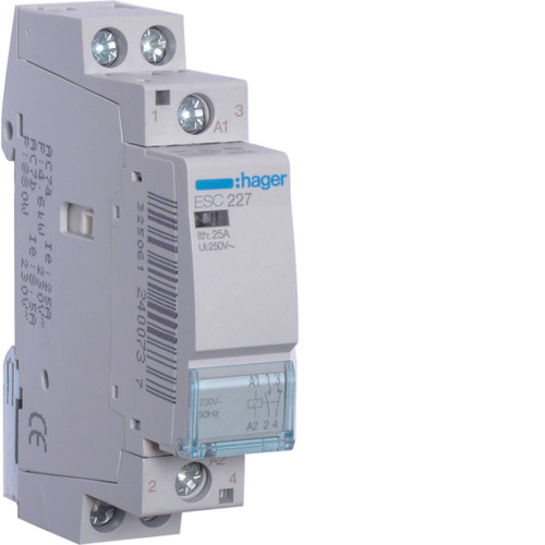Hager - contacteur modulaire - 25a - 1 contact nf + 1 contact no - 230v - hager esc227 Hager  - Télérupteurs, minuteries et horloges
