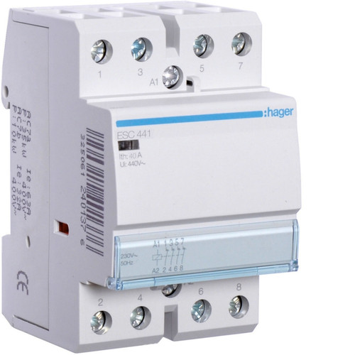 Hager - contacteur modulaire tertiaire - 40a - 4 contacts no - 230v - hager esc441 Hager  - Télérupteurs, minuteries et horloges Hager