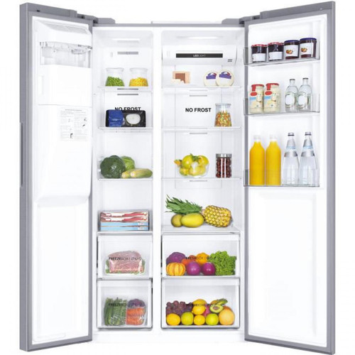 Réfrigérateur américain HAIER HSOGPIF9183 - Réfrigérateur américain 515L (337+178L) - Froid ventilé - L90x H177,5cm - Silver