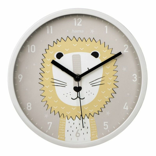 Hama - Hama Horloge Murale Lucky Lion pour Enfant - Horloge à Quartz silencieuse - Affichage analogique de l'heure - Design Amusant - Diamètre : 25 cm - Gris Hama  - Horloges, pendules Jaune moutarde