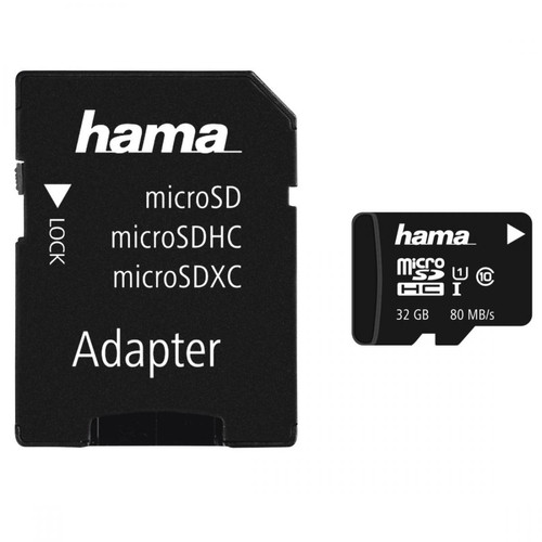 Carte SD Hama microSDHC 32Go classe 10 UHS-I 80 Mo/s+adapt./photo blanc