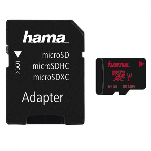 Carte SD Hama microSDXC 64 Go UHS Speed C3 UHS-I 80 Mo/s + adapt./photo