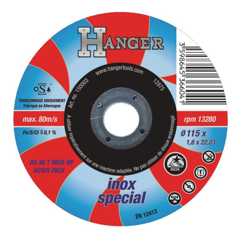 Hanger - Disque à tronçonner droit pour inox 125 x 1,6 mm AS 46 T - HANGER - 150004 Hanger  - Outillage électroportatif