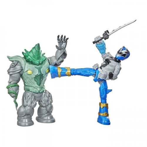 Hasbro - Power Rangers - Pack Figurines Battle Attacker Ranger bleu VS Shockhorn - 15 cm - Hasbro