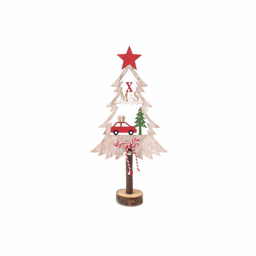 Décorations de Noël Heart Of The Home Décoration de Noël en bois sapin et voiture Xmas Tradi - Rouge