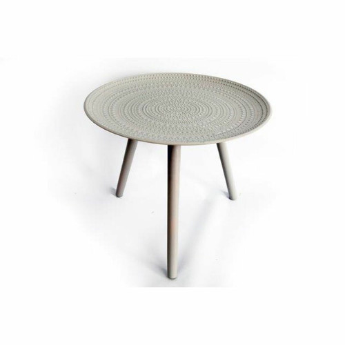 Heart Of The Home - Table d'appoint ethnique Mado -Diam. 49 x H. 41 cm - Gris - Tables d'appoint Ronde