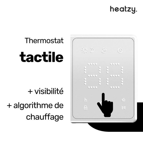 Heatzy Radiateur électrique 1000W - Connecté Wi-Fi - Pierre naturelle - Inertie sèche - Affichage digital - Blanc - Onyx Heatzy