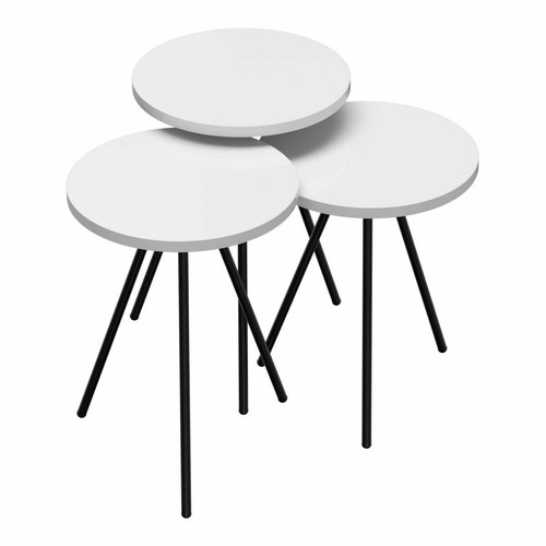 Helloshop26 - Set de 3 tables d'appoint rondes gigognes blanc noir 03_0008416 Helloshop26  - Table gigogne Tables basses