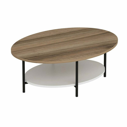 Helloshop26 - Table basse ovale avec espace de rangement effet chêne / blanc 03_0008477 Helloshop26 - Table basse chêne Tables basses
