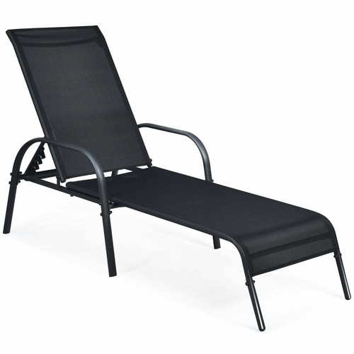 Transats, chaises longues Helloshop26 Bain de soleil chaise longue de jardin inclinable avec dossier réglable sur 5 positions noir 20_0001745
