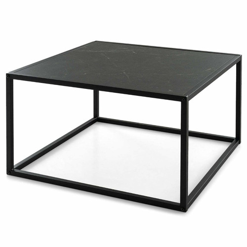 Helloshop26 - Table basse carrée moderne avec dessus de table en faux marbre et structure en acier 70 x 70 cm noir 20_0004017 Helloshop26  - Table dessus marbre