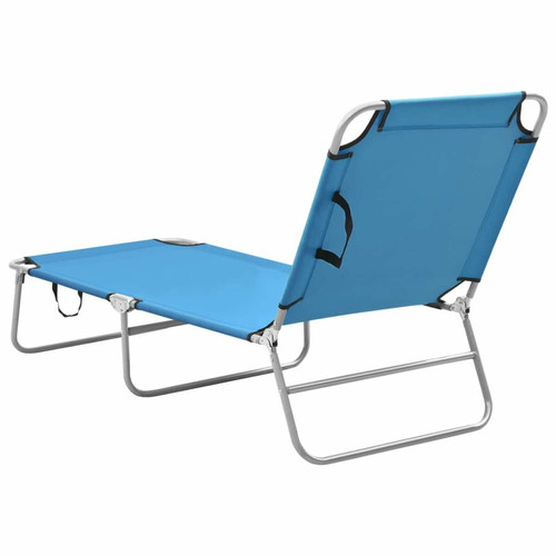 Transats, chaises longues Transat chaise longue bain de soleil lit de jardin terrasse meuble d'extérieur pliable acier et tissu bleu turquoise 02_0012800