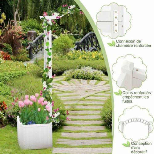 Helloshop26 Arche de jardin avec jardinière en bois avec treillis pergola extérieur pour plantes grimpantes légumes décoration blanc 20_0001636
