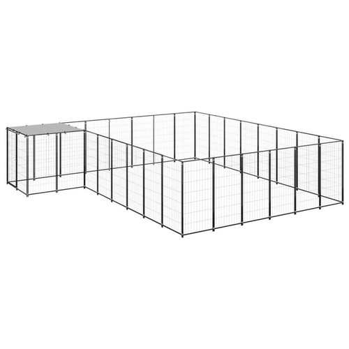 Clôture pour chien Helloshop26 Chenil extérieur cage enclos parc animaux chien 15,73 m² 110 cm acier noir 02_0000498