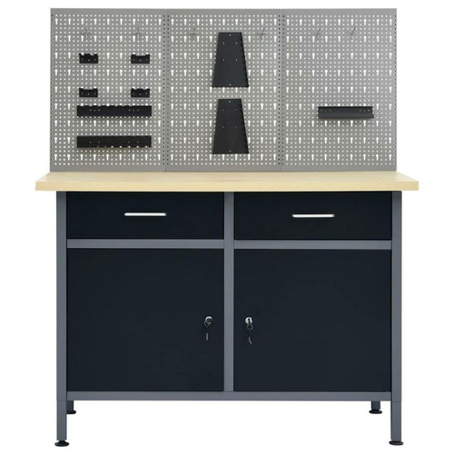 Etablis Etabli 120 cm avec 3 panneaux muraux et 1 armoire atelier table de travail gris noir 02_0003658