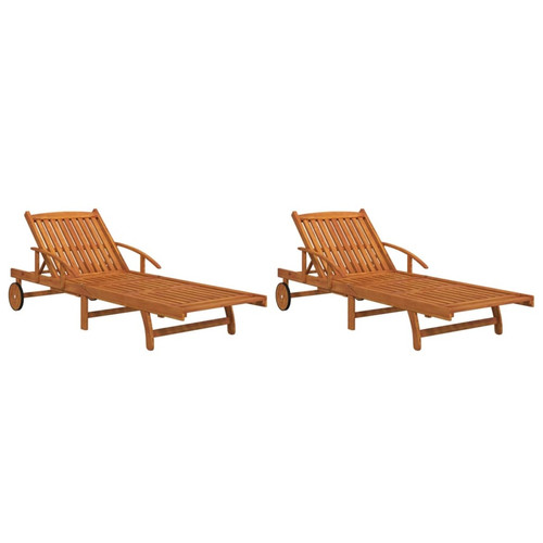 Transats, chaises longues Helloshop26 Lot de 2 transats chaise longue bain de soleil lit de jardin terrasse meuble d'extérieur bois d'acacia solide 02_0012139
