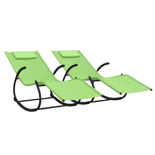 Helloshop26 - Lot de deux chaises longues transat à bascule acier et textilène vert 02_0011977 Helloshop26  - Helloshop26