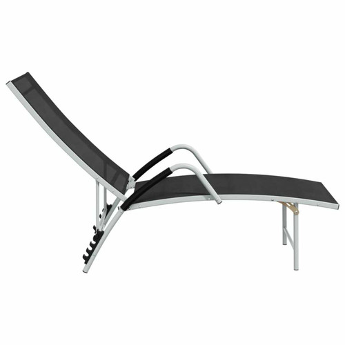 Helloshop26 Transat chaise longue bain de soleil lit de jardin terrasse meuble d'extérieur textilène et aluminium noir 02_0012933