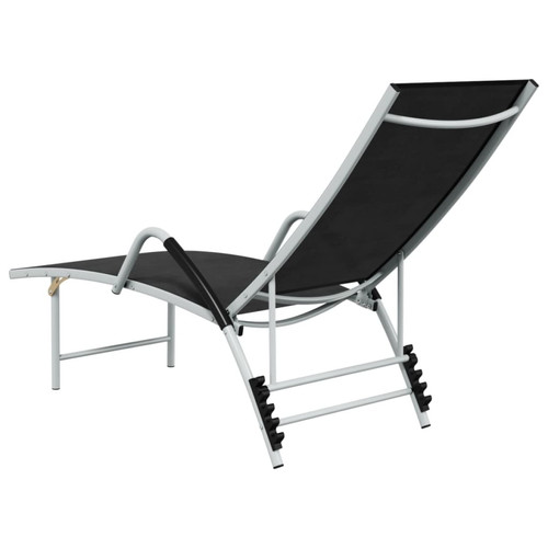 Transats, chaises longues Transat chaise longue bain de soleil lit de jardin terrasse meuble d'extérieur textilène et aluminium noir 02_0012933