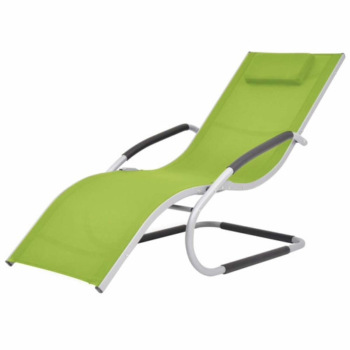 Transats, chaises longues Helloshop26 Transat chaise longue bain de soleil lit de jardin terrasse meuble d'extérieur avec oreiller aluminium et textilène vert 02_0012555