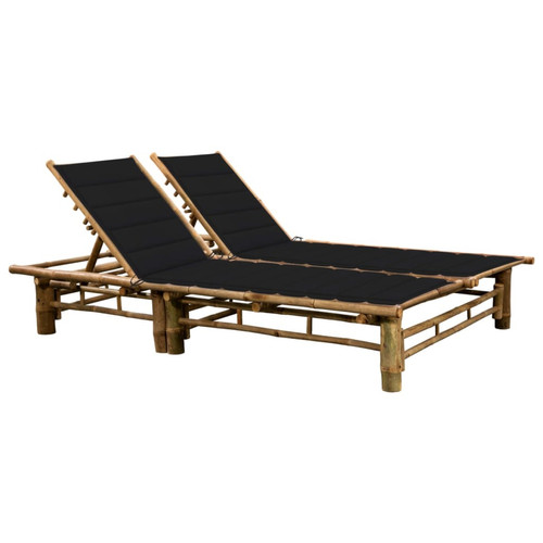 Helloshop26 - Transat chaise longue bain de soleil lit de jardin terrasse meuble d'extérieur 200 cm pour 2 personnes avec coussins bambou 02_0012898 Helloshop26 - Bain de soleil Mobilier de jardin