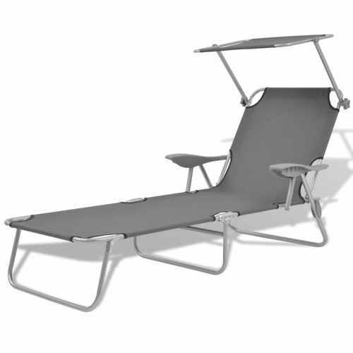 Helloshop26 - Transat chaise longue bain de soleil lit de jardin terrasse meuble d'extérieur avec auvent acier gris 02_0012265 Helloshop26  - Transats en Bois Transats, chaises longues