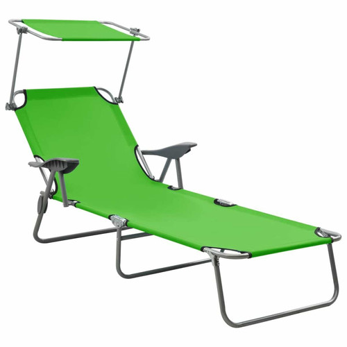 Transats, chaises longues Helloshop26 Transat chaise longue bain de soleil lit de jardin terrasse meuble d'extérieur 188 cm avec auvent acier vert 02_0012270