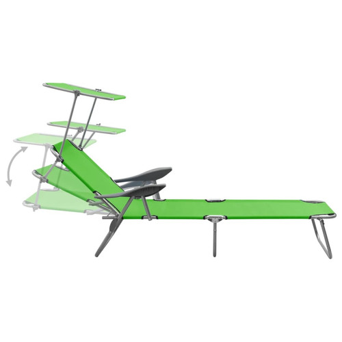 Helloshop26 Transat chaise longue bain de soleil lit de jardin terrasse meuble d'extérieur 188 cm avec auvent acier vert 02_0012270
