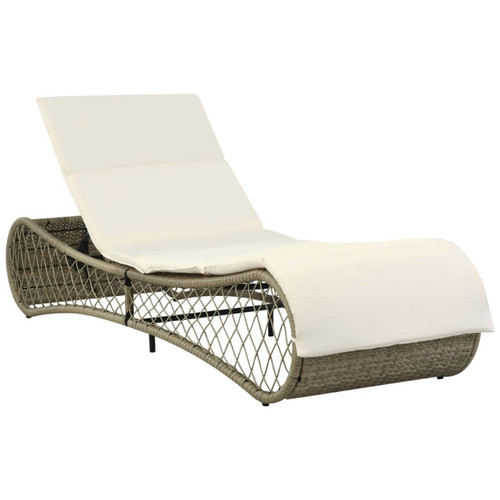 Helloshop26 - Transat chaise longue bain de soleil lit de jardin terrasse meuble d'extérieur avec coussin résine tressée gris 02_0012510 Helloshop26  - Transats, chaises longues