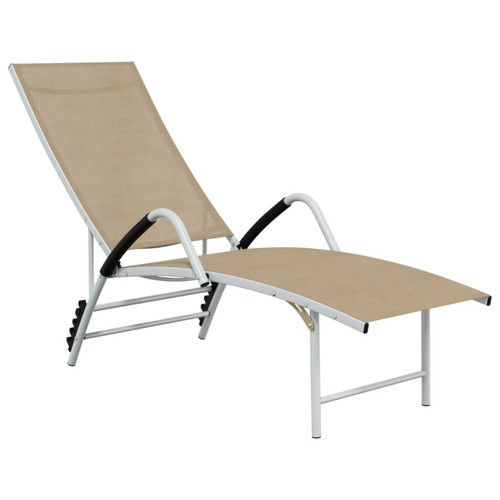 Helloshop26 - Transat chaise longue bain de soleil lit de jardin terrasse meuble d'extérieur textilène et aluminium crème 02_0012930 Helloshop26  - Transats en Bois Transats, chaises longues
