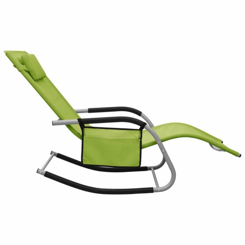 Helloshop26 Transat chaise longue bain de soleil lit de jardin terrasse meuble d'extérieur textilène vert et gris 02_0012942