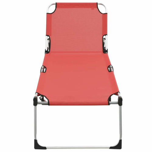 Helloshop26 Transat chaise longue bain de soleil lit de jardin terrasse meuble d'extérieur pliable extra haute pour seniors rouge aluminium 02_0012874