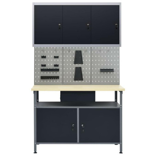 Helloshop26 - Etabli 120 cm et 3 panneaux muraux et 1 armoire atelier table de travail gris noir 02_0003663 Helloshop26  - Etabli atelier