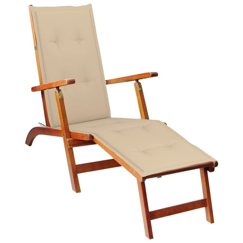 Helloshop26 - Transat chaise longue bain de soleil lit de jardin terrasse meuble d'extérieur avec repose-pied et coussin acacia solide 02_0012577 Helloshop26  - Transats, chaises longues