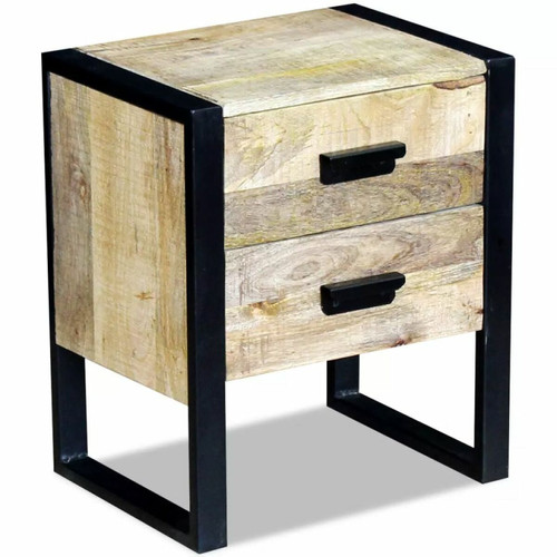 Helloshop26 Table de nuit chevet commode armoire meuble chambre auxiliaire à 2 tiroirs 43 x 33 x 51 cm bois de manguier massif 1402011