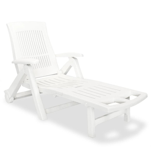 Helloshop26 - Transat chaise longue bain de soleil lit de jardin terrasse meuble d'extérieur avec repose-pied plastique blanc 02_0012588 Helloshop26  - Transats, chaises longues Helloshop26