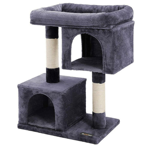 Helloshop26 - Arbre à chat colonne en sisal pour aiguiser les griffes 2 niches luxueuses maison de jeu meubles pour chatons chats et félins 84 cm couleur gris foncé 12_0001153 Helloshop26  - Sisal