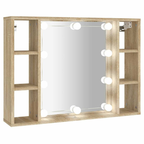 Helloshop26 - Armoire à miroir avec led 76 x 15 x 55 cm chêne 02_0006671 - Meubles de salle de bain Beige