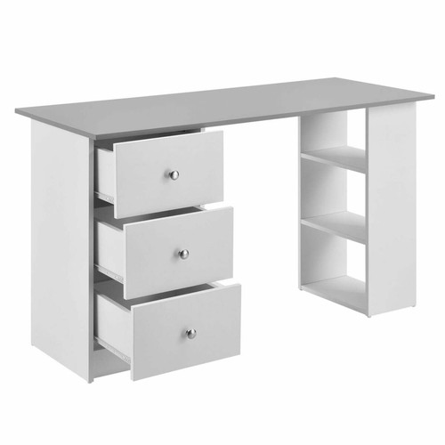 Helloshop26 - Bureau table de bureau poste de travail informatique avec 3 tiroirs bois mélaminé 120 cm blanc et gris 03_0004710 Helloshop26  - Bureaux